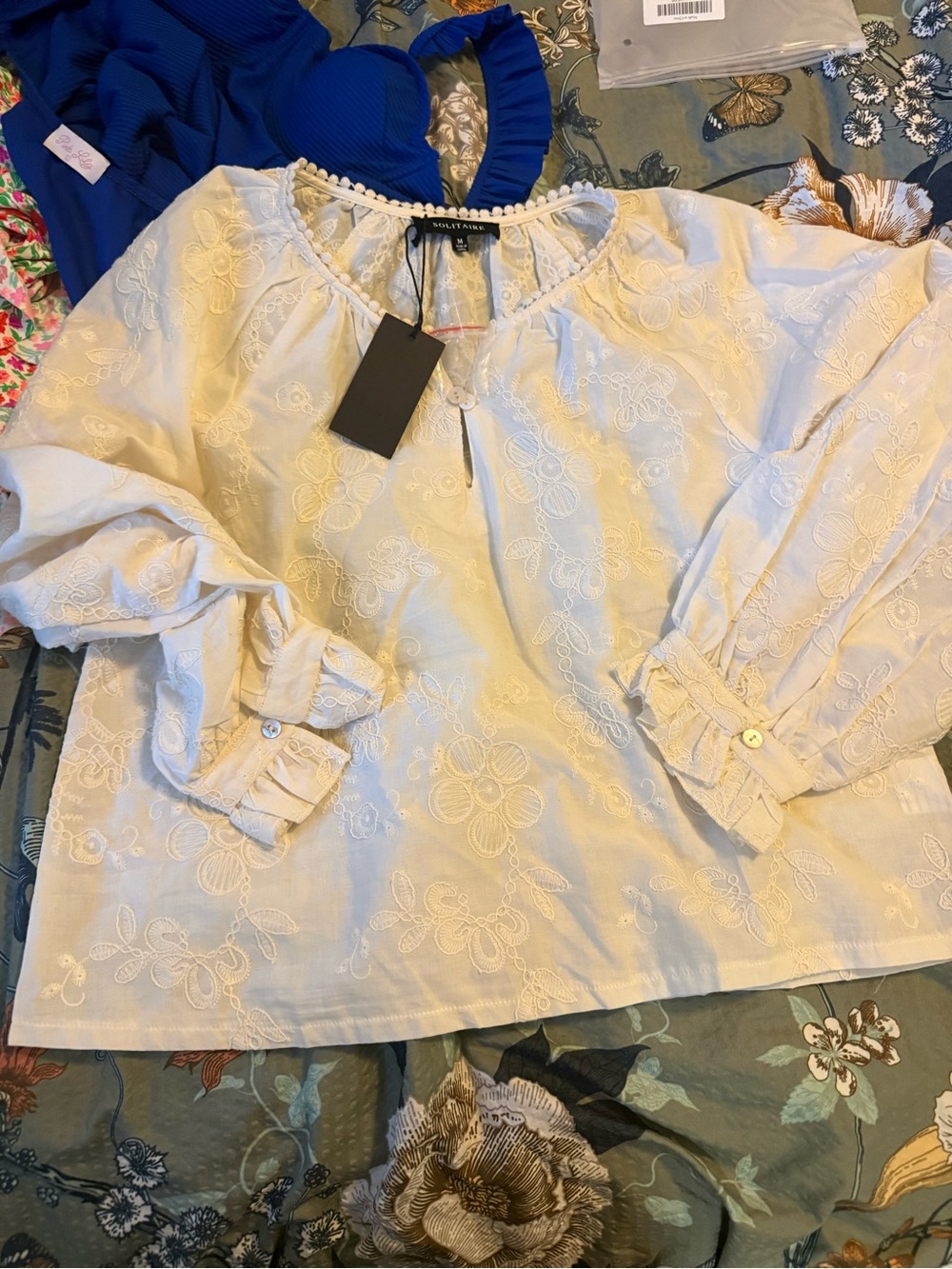 Solitaire Embroidered Cream Women's Top medium